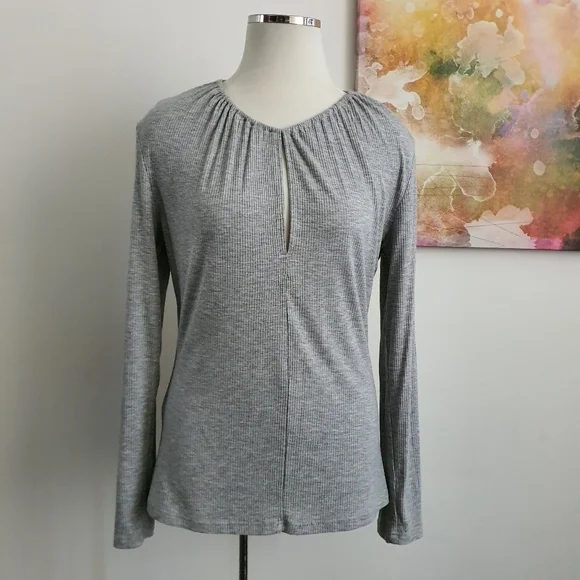 Oxford Keyhole Long Sleev Grey Top Size 14 - Picture 4 of 8